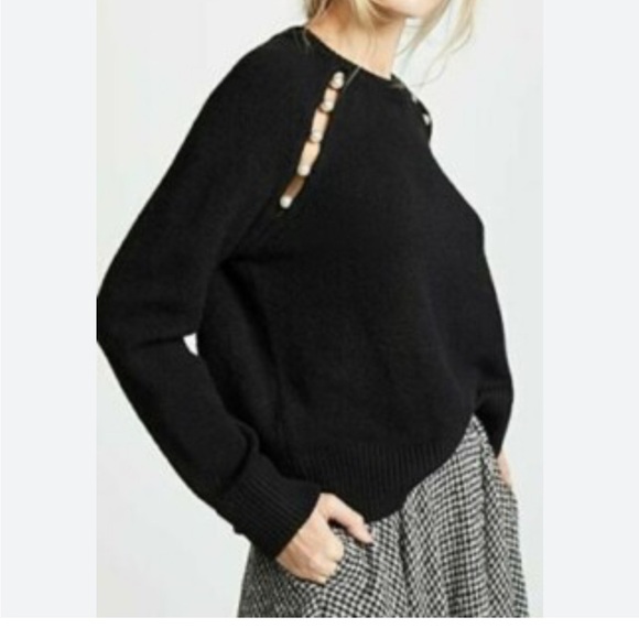 Alice + Olivia Black Jolynn Shoulder SlitRaglan Sleeve with Pearly Buttons.